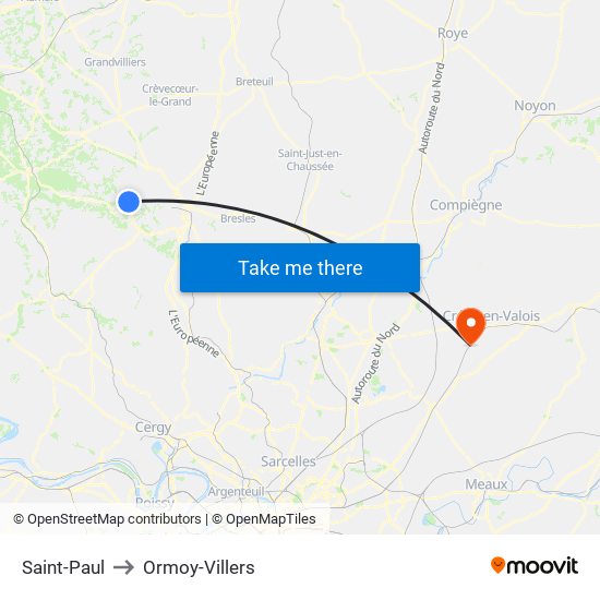 Saint-Paul to Ormoy-Villers map