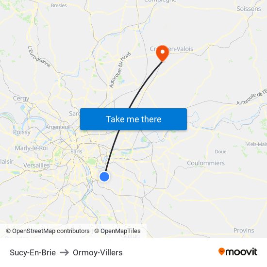 Sucy-En-Brie to Ormoy-Villers map