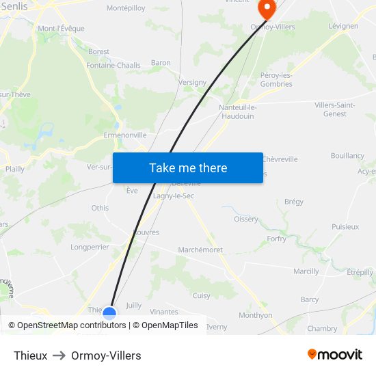 Thieux to Ormoy-Villers map