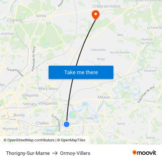 Thorigny-Sur-Marne to Ormoy-Villers map