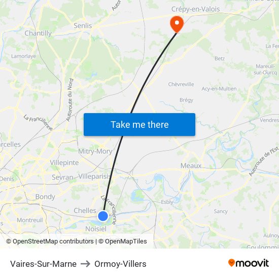 Vaires-Sur-Marne to Ormoy-Villers map