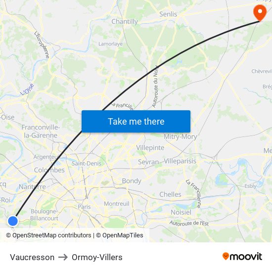 Vaucresson to Ormoy-Villers map