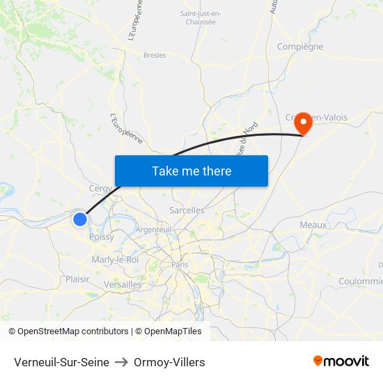 Verneuil-Sur-Seine to Ormoy-Villers map