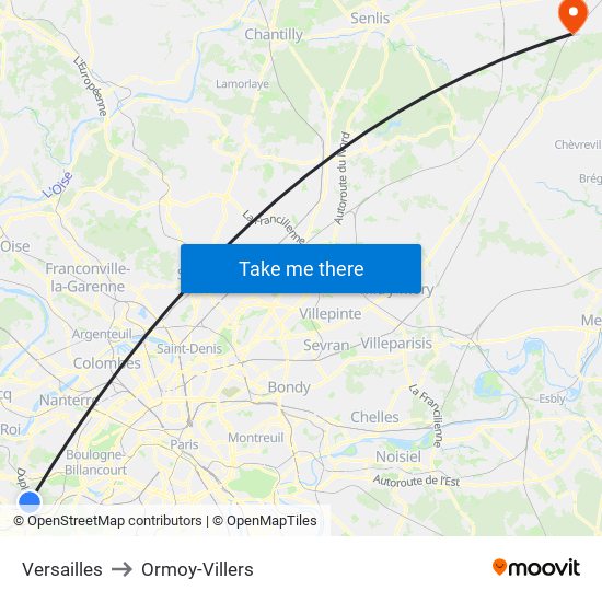 Versailles to Ormoy-Villers map
