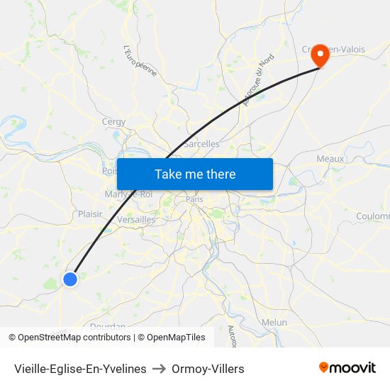 Vieille-Eglise-En-Yvelines to Ormoy-Villers map