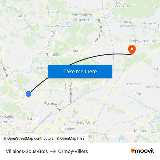 Villaines-Sous-Bois to Ormoy-Villers map