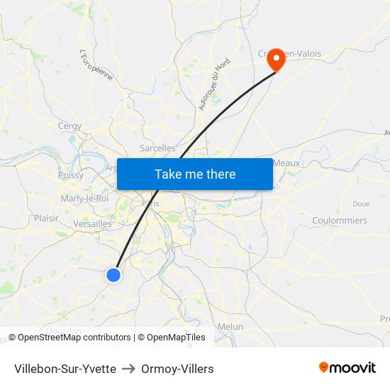 Villebon-Sur-Yvette to Ormoy-Villers map