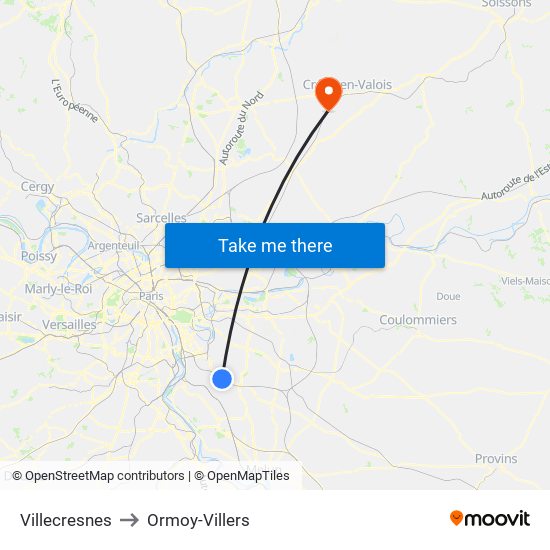 Villecresnes to Ormoy-Villers map