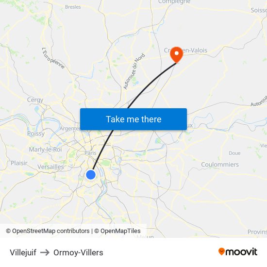 Villejuif to Ormoy-Villers map