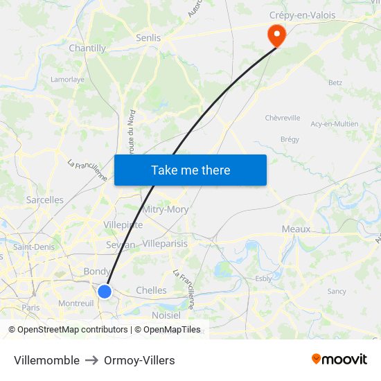 Villemomble to Ormoy-Villers map