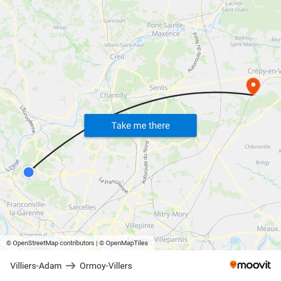 Villiers-Adam to Ormoy-Villers map