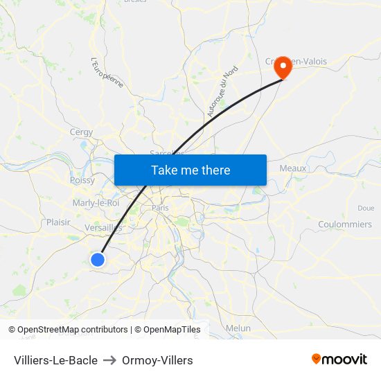 Villiers-Le-Bacle to Ormoy-Villers map