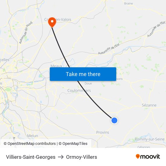 Villiers-Saint-Georges to Ormoy-Villers map