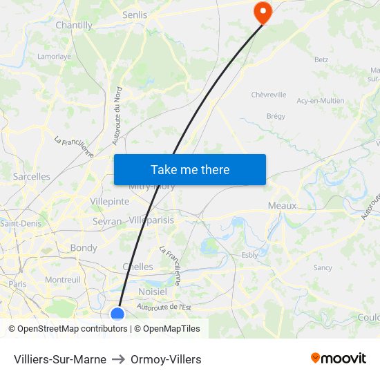 Villiers-Sur-Marne to Ormoy-Villers map