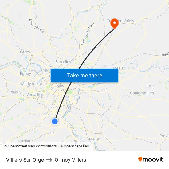 Villiers-Sur-Orge to Ormoy-Villers map