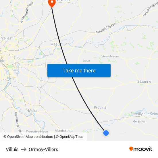 Villuis to Ormoy-Villers map