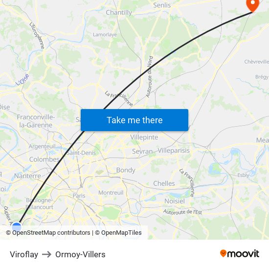 Viroflay to Ormoy-Villers map