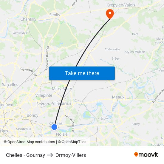 Chelles - Gournay to Ormoy-Villers map