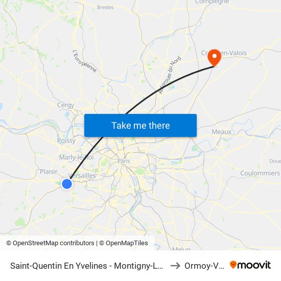 Saint-Quentin En Yvelines - Montigny-Le-Bretonneux to Ormoy-Villers map