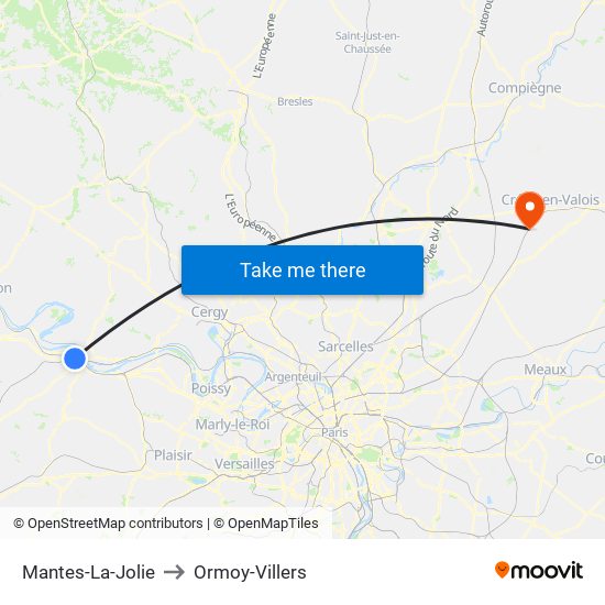 Mantes-La-Jolie to Ormoy-Villers map