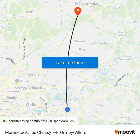 Marne-La-Vallée Chessy to Ormoy-Villers map