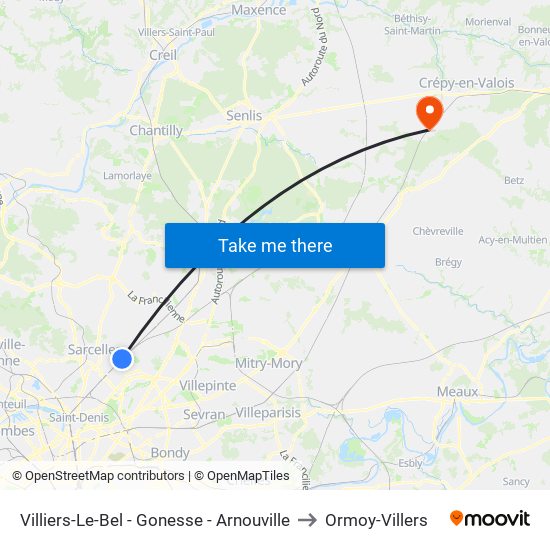 Villiers-Le-Bel - Gonesse - Arnouville to Ormoy-Villers map