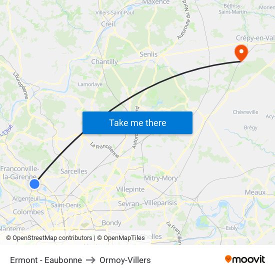 Ermont - Eaubonne to Ormoy-Villers map