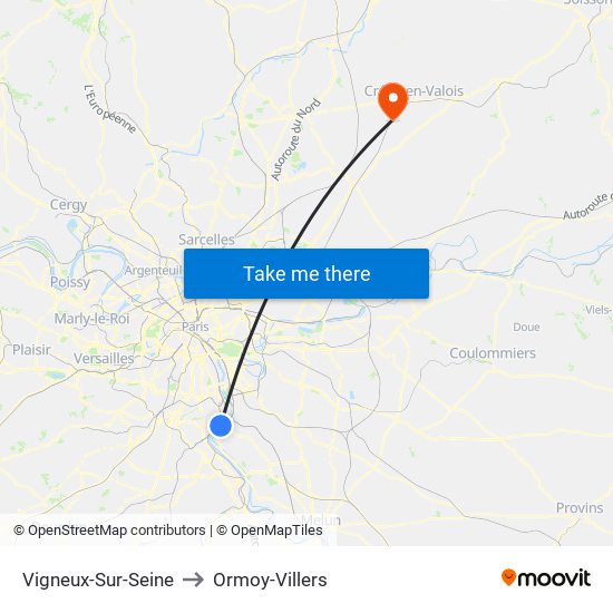 Vigneux-Sur-Seine to Ormoy-Villers map