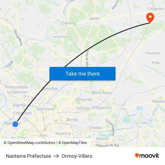 Nanterre Préfecture to Ormoy-Villers map
