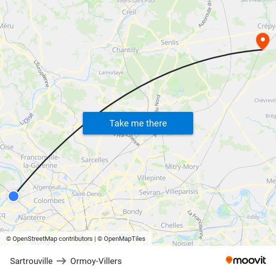 Sartrouville to Ormoy-Villers map