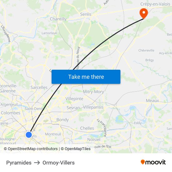 Pyramides to Ormoy-Villers map