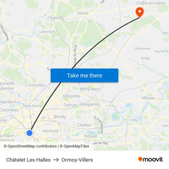 Châtelet Les Halles to Ormoy-Villers map