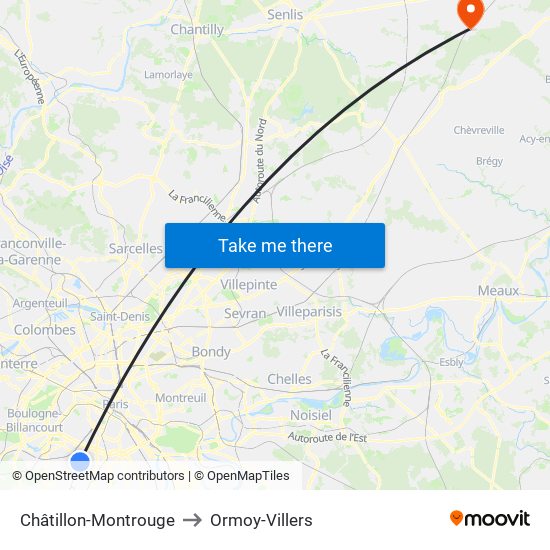 Châtillon-Montrouge to Ormoy-Villers map