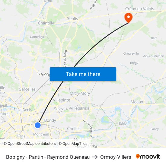 Bobigny - Pantin - Raymond Queneau to Ormoy-Villers map