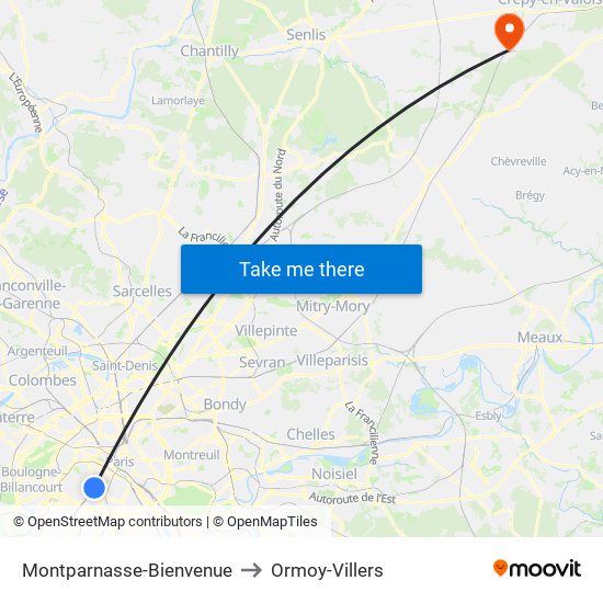 Montparnasse-Bienvenue to Ormoy-Villers map