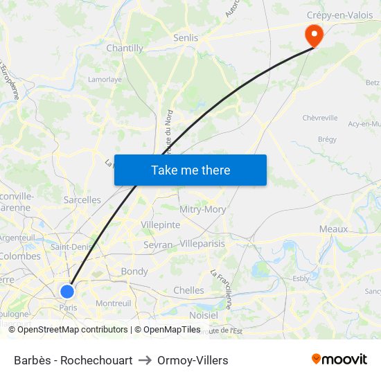 Barbès - Rochechouart to Ormoy-Villers map