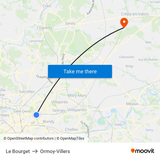 Le Bourget to Ormoy-Villers map