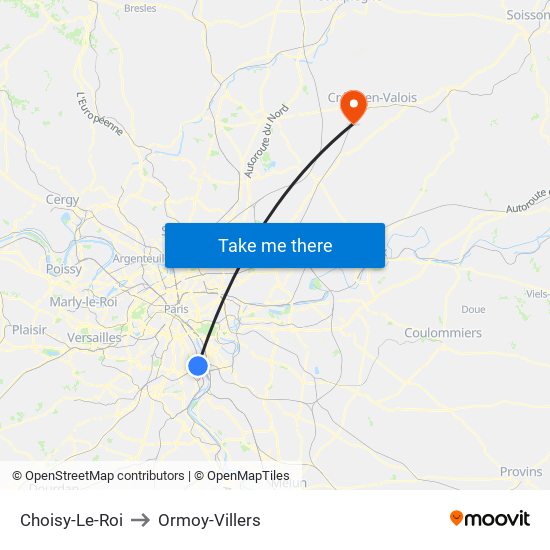 Choisy-Le-Roi to Ormoy-Villers map