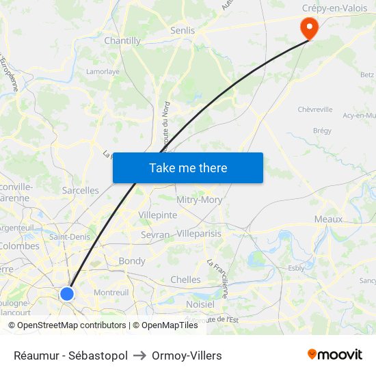 Réaumur - Sébastopol to Ormoy-Villers map