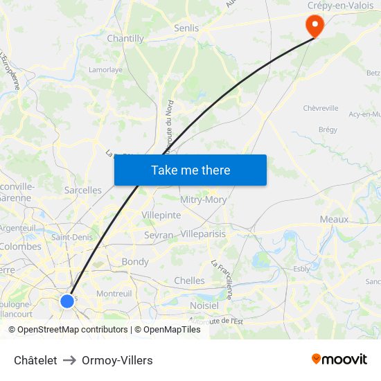 Châtelet to Ormoy-Villers map
