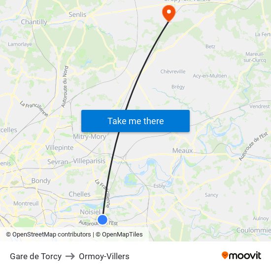 Gare de Torcy to Ormoy-Villers map