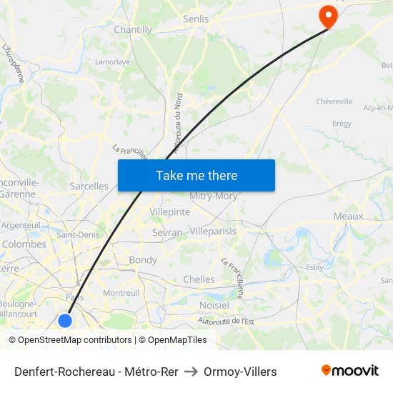Denfert-Rochereau - Métro-Rer to Ormoy-Villers map