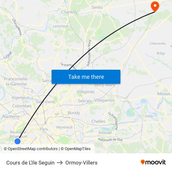 Cours de L'Ile Seguin to Ormoy-Villers map