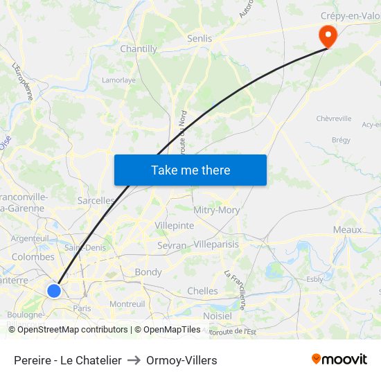 Pereire - Le Chatelier to Ormoy-Villers map