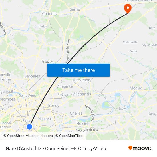 Gare D'Austerlitz - Cour Seine to Ormoy-Villers map