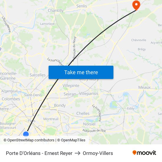Porte D'Orléans - Ernest Reyer to Ormoy-Villers map
