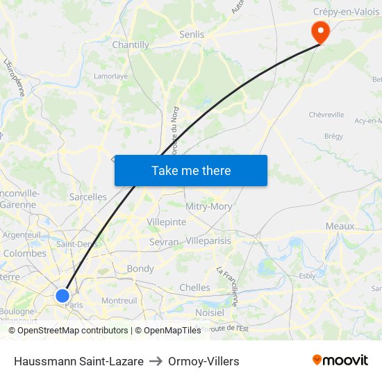 Haussmann Saint-Lazare to Ormoy-Villers map