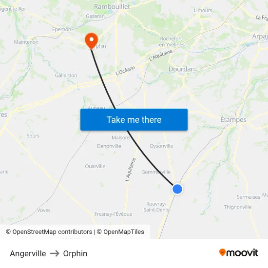 Angerville to Orphin map
