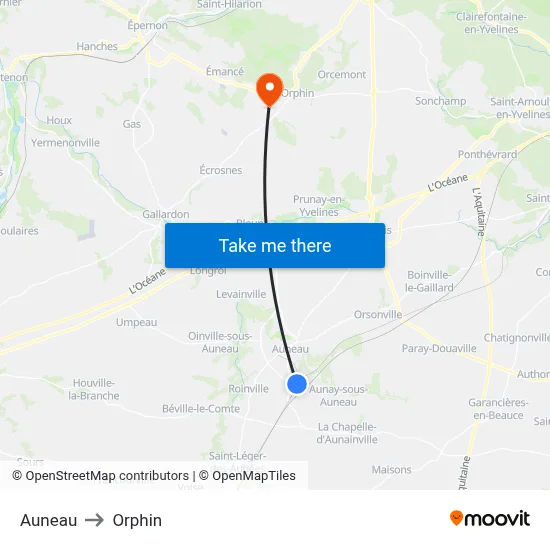 Auneau to Orphin map