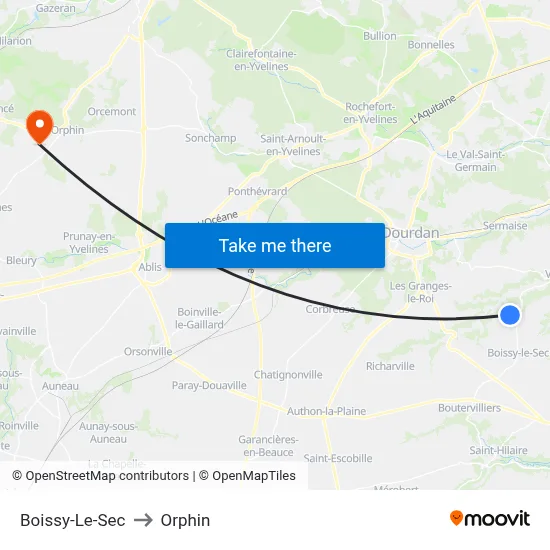 Boissy-Le-Sec to Orphin map